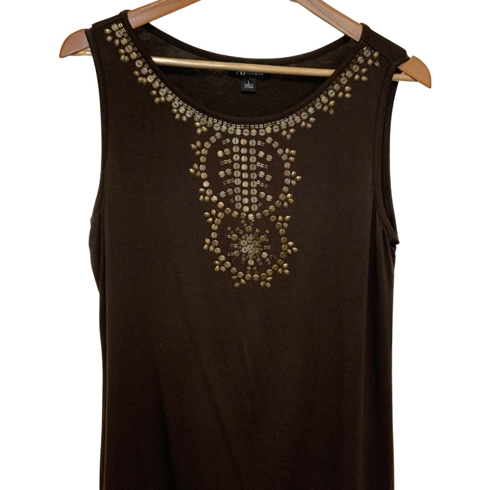 AB Studio Brown Sleeveless Top with Embellishments Size L